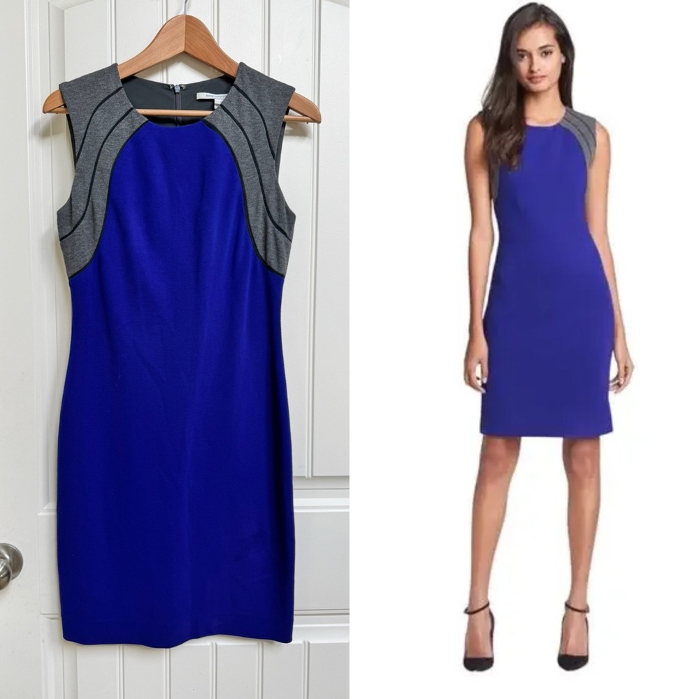 Diane Von Furstenberg Royal Blue and Grey Hallie Knit Sheath Dress. Size 4